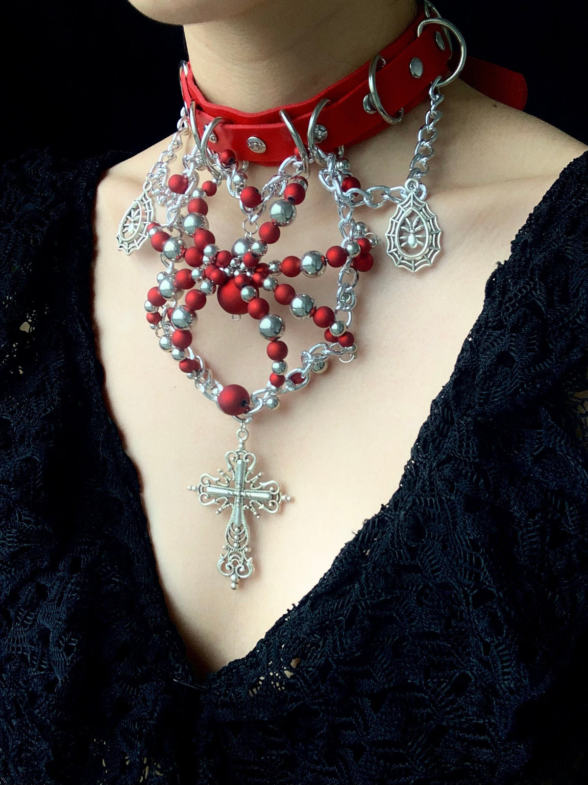 Silver Red Spider Necklace Collar Dark Punk Gothic Choker | Blackyyds