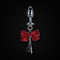 Silver-Tone Satin Bow Black Bell Jewel Plug in Red