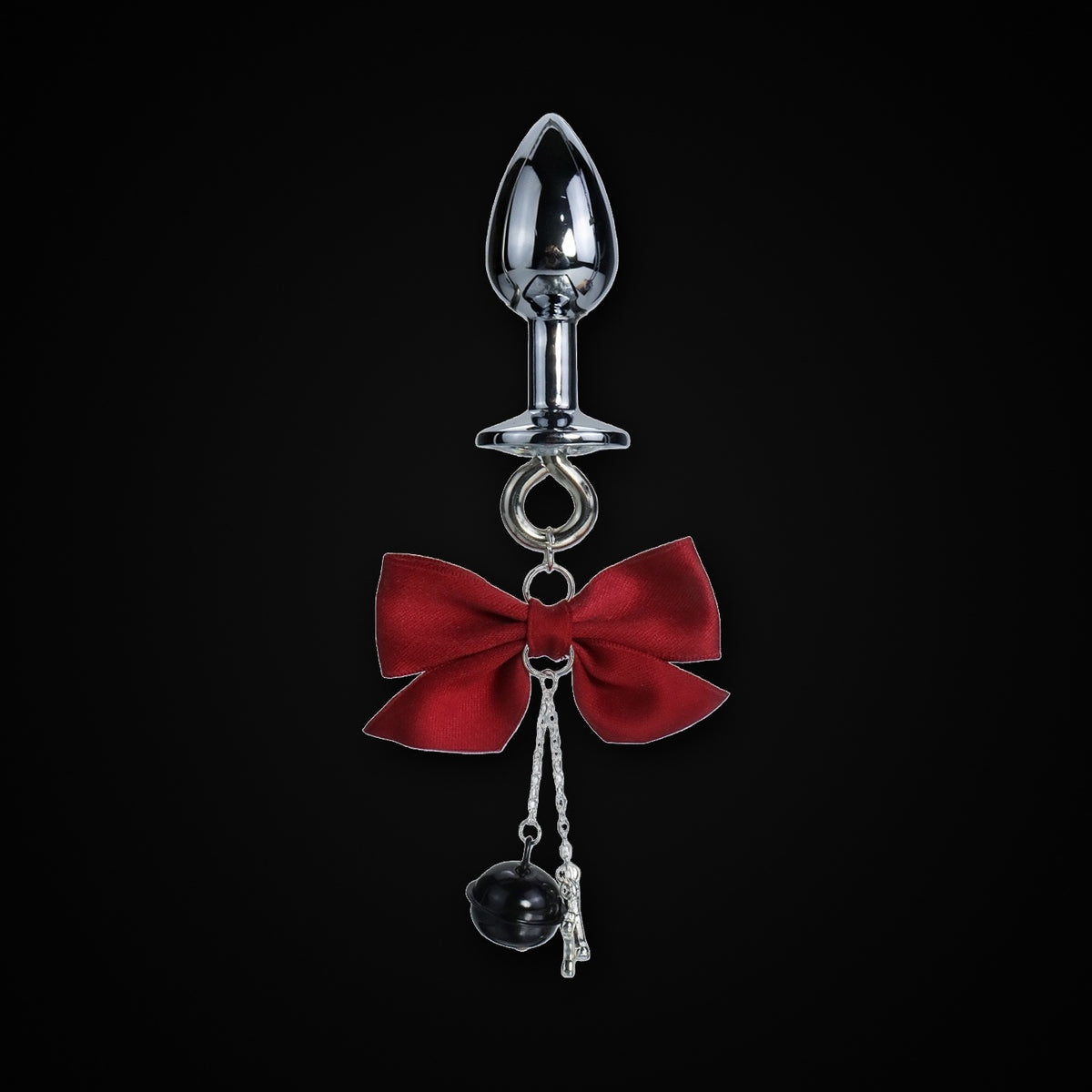 Silver-Tone Satin Bow Black Bell Jewel Plug in Red