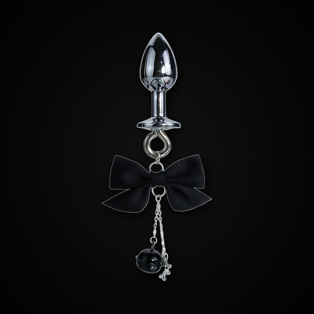 Silver-Tone Satin Bow Black Bell Jewel Plug in Black