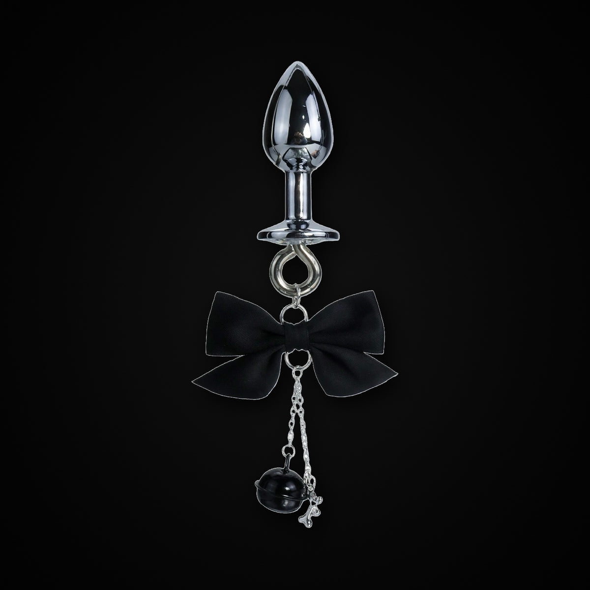 Silver-Tone Satin Bow Black Bell Jewel Plug in Black