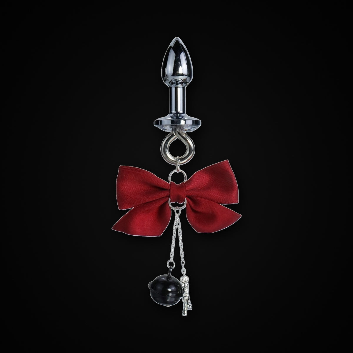 Silver-Tone Satin Bow Black Bell Jewel Plug in Red