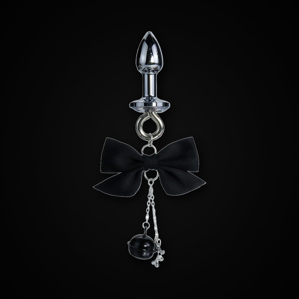 Silver-Tone Satin Bow Black Bell Jewel Plug in Black