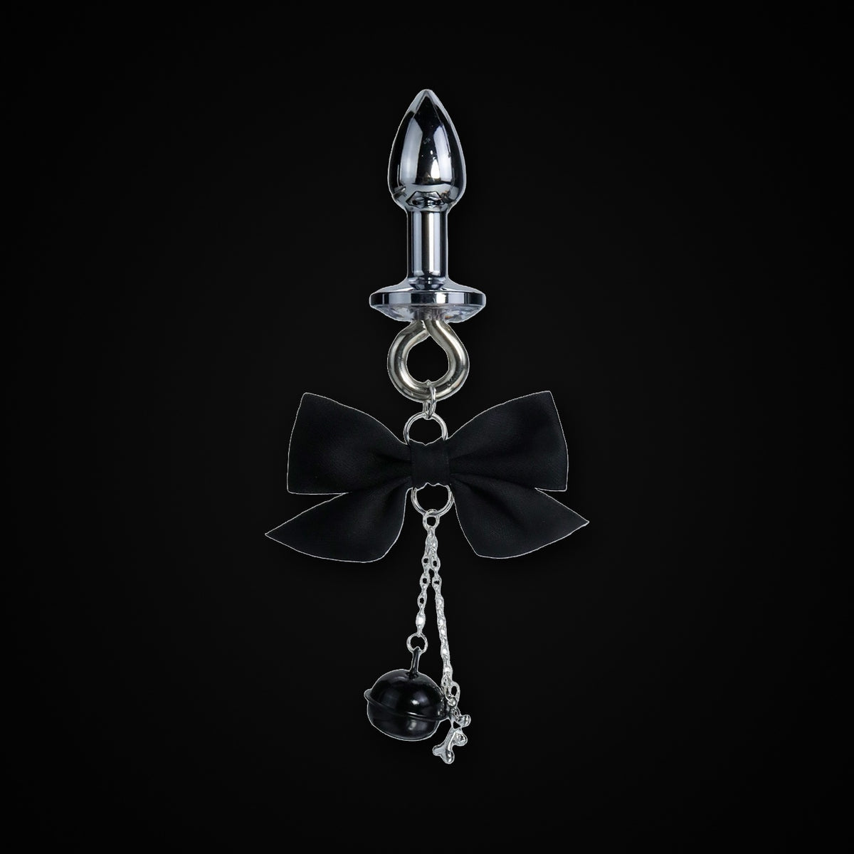 Silver-Tone Satin Bow Black Bell Jewel Plug in Black