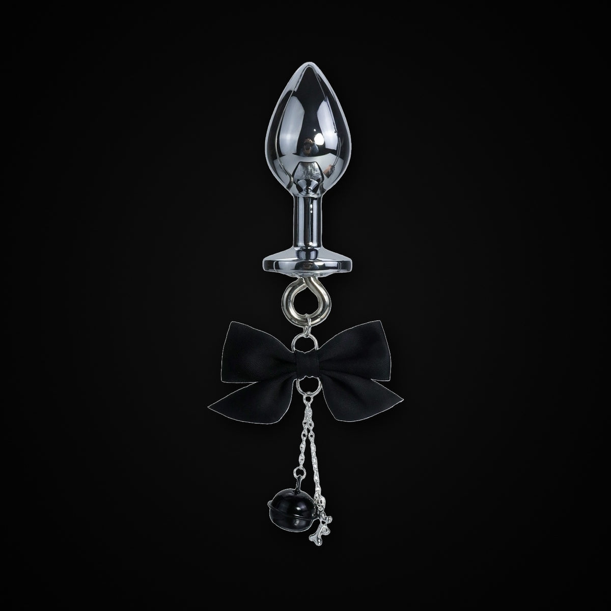 Silver-Tone Satin Bow Black Bell Jewel Plug in Black