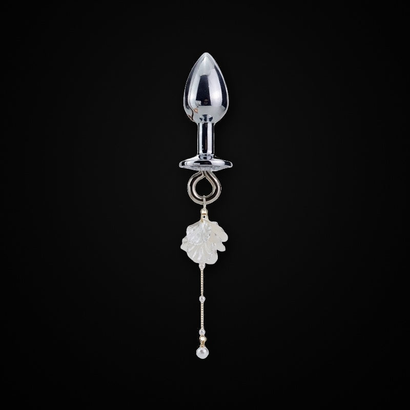 Silver-Tone White Petal Flower Jewel Plug