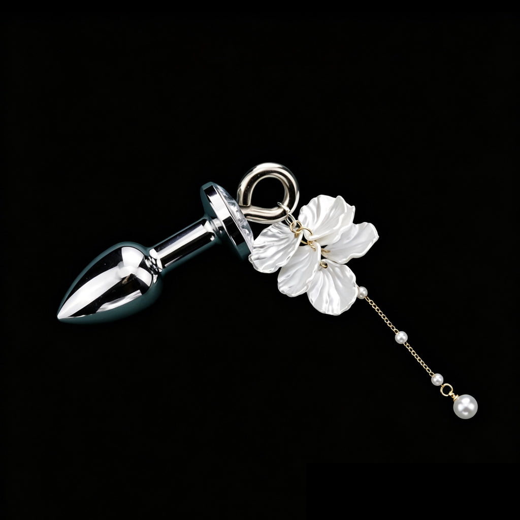 Silver-Tone White Petal Flower Jewel Plug