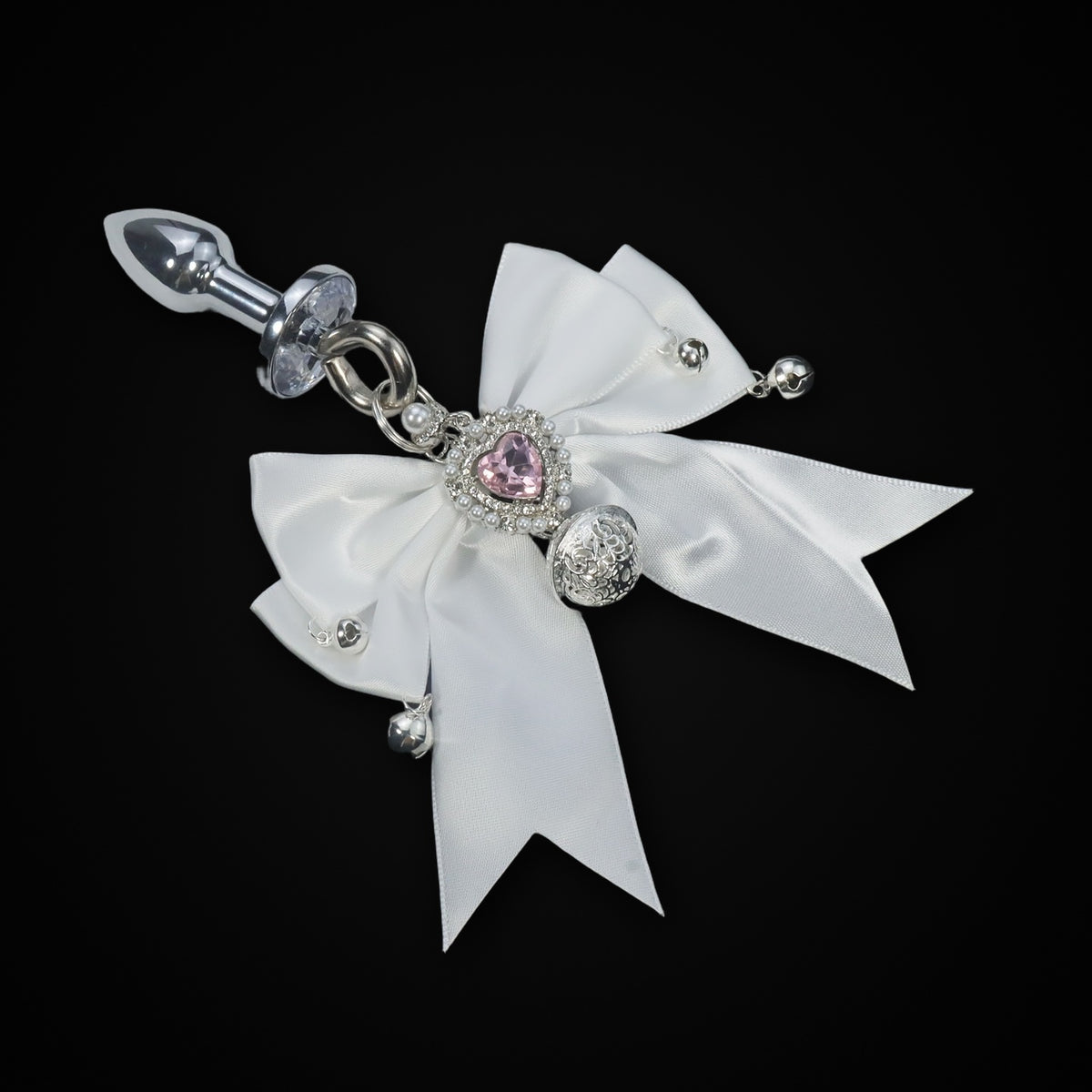 White Bow Pink Heart Jewel Plug