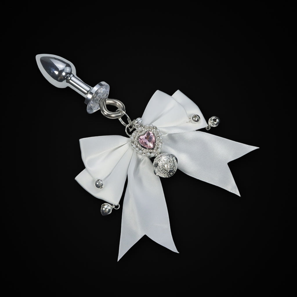 White Bow Pink Heart Jewel Plug