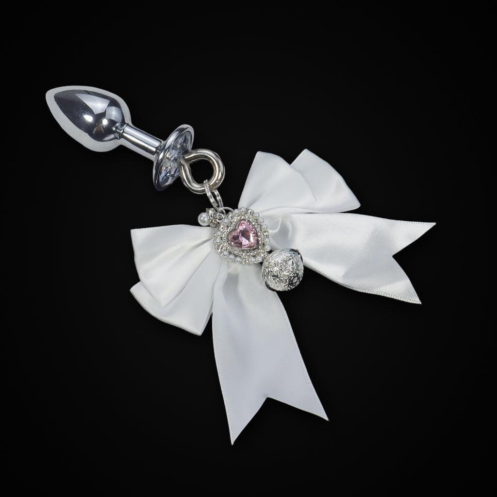White Bow Pink Heart Jewel Plug
