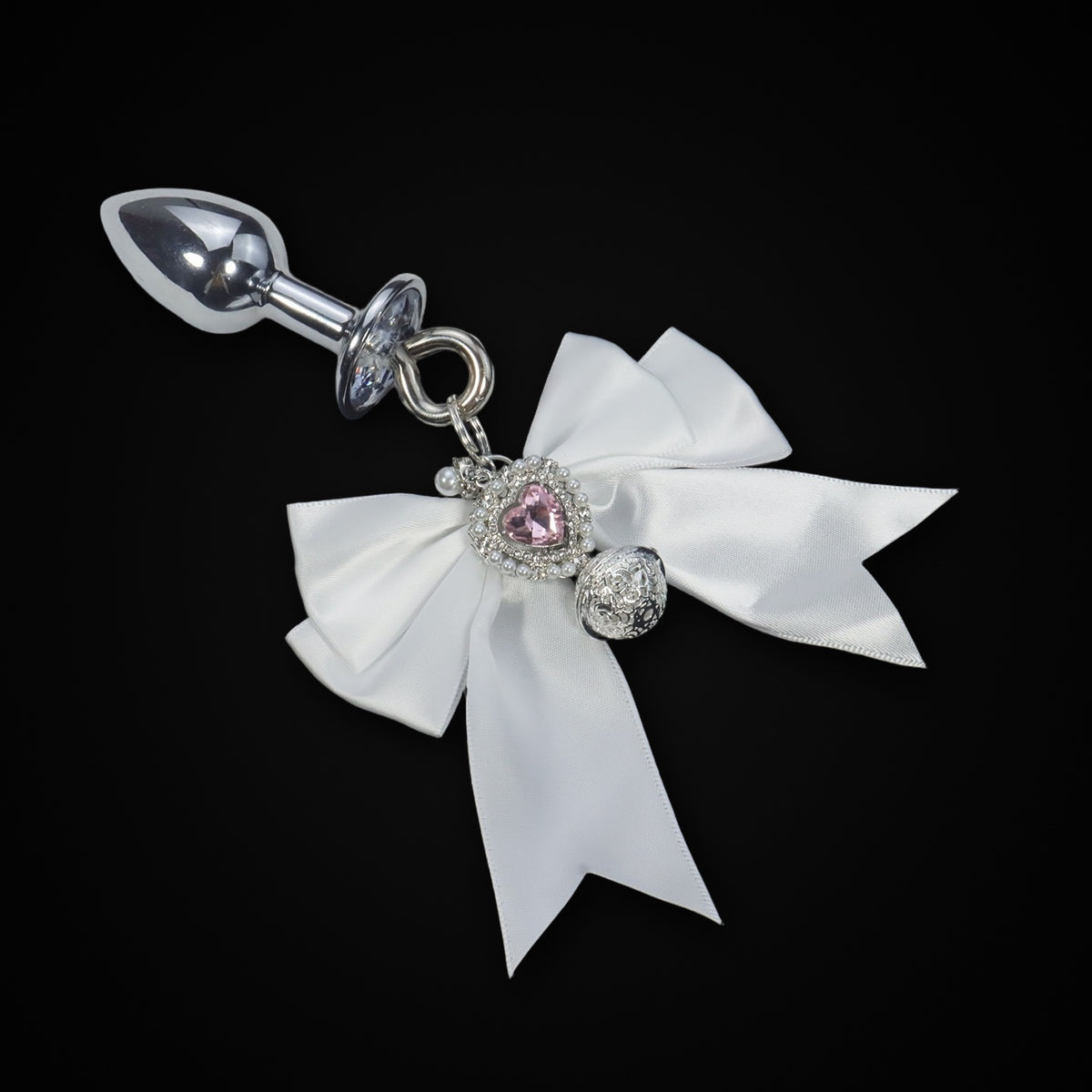 White Bow Pink Heart Jewel Plug