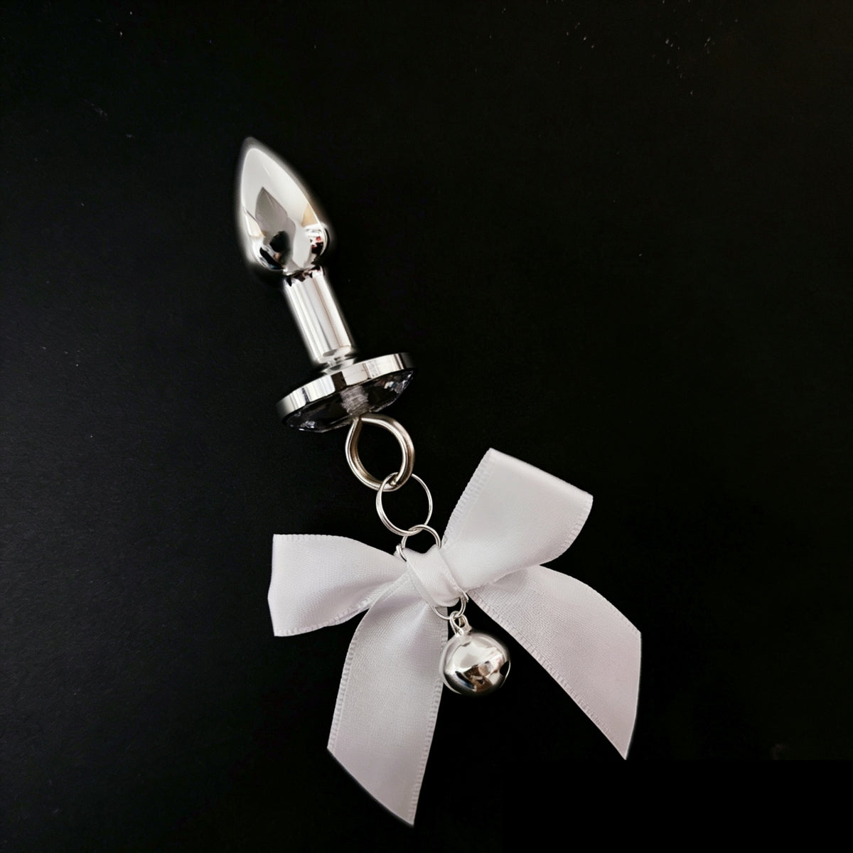White Bow Silver Bell Jewel Plug