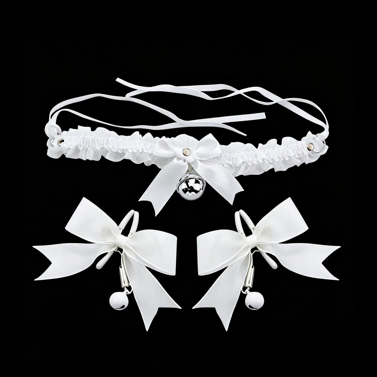 Y2K Bow Bell Choker - Black-and-White Clip Attachment y2k necklace product view 2 | Blackyyds