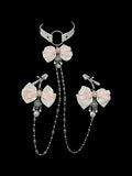 Y2K Bow Bell Choker - Pink-and-White with Body Chain | Blackyyds