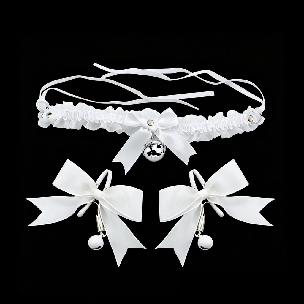 Y2K Bow Bell Set - Black-and-White Clip Attachment - y2k choker | Blackyyds