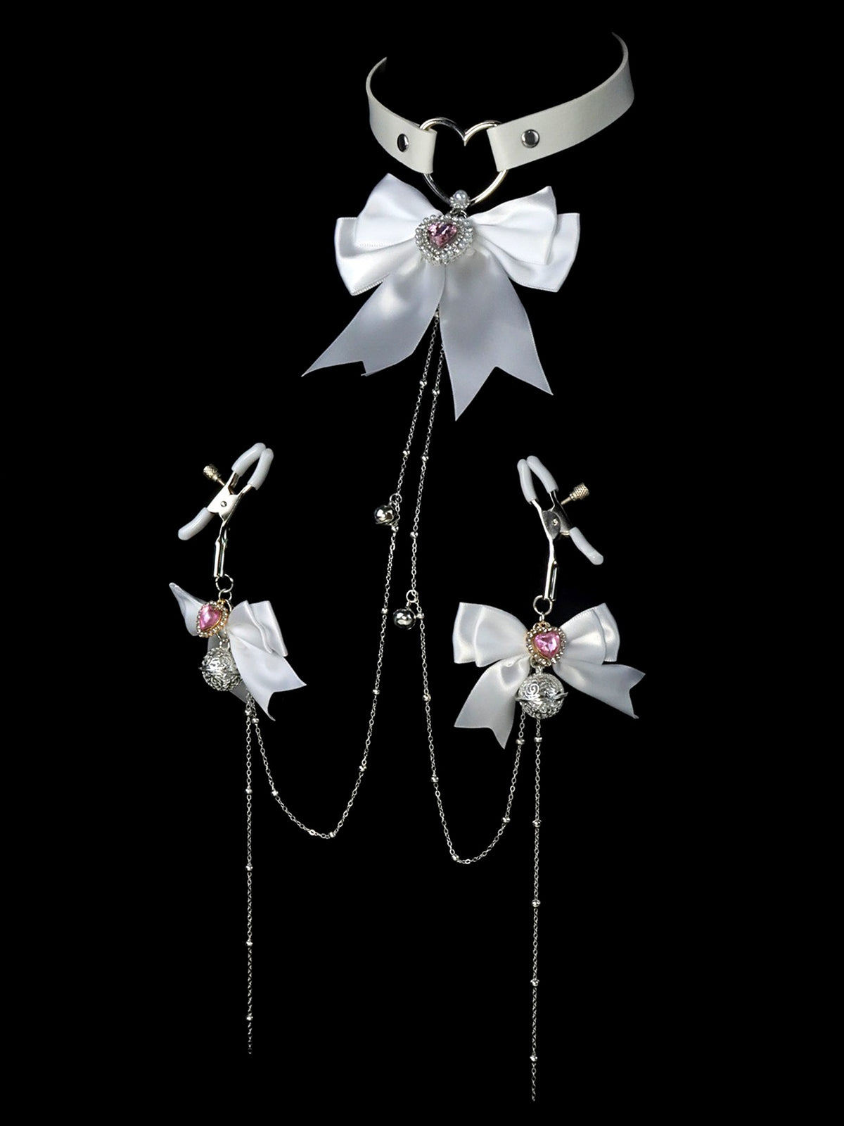 Y2K Bow Metal Chain Choker - White Rhinestone close-up detail | Blackyyds