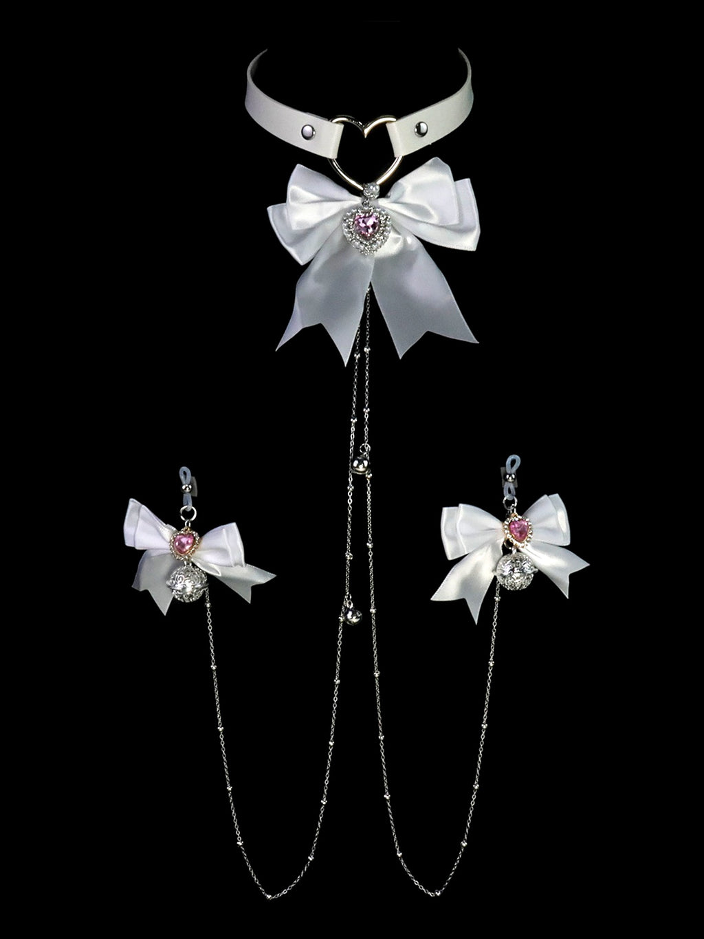Y2K Bow Metal Chain Choker - White Rhinestone y2k necklace product view 2 | Blackyyds