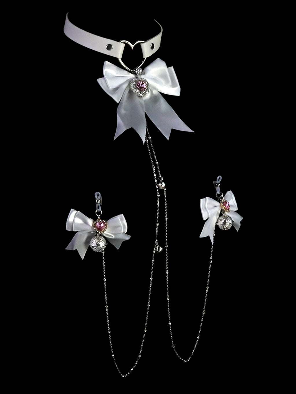 Y2K Bow Metal Chain Choker - White Rhinestone angle view | Blackyyds