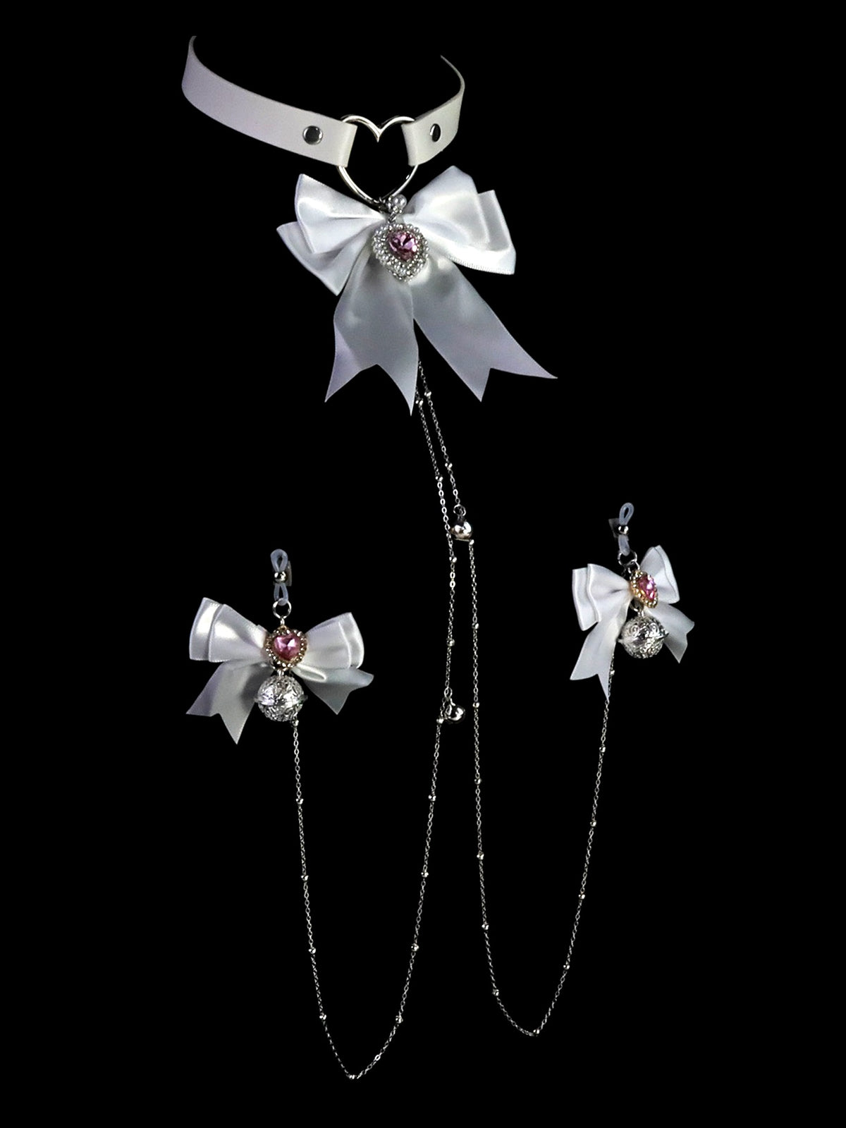 Y2K Bow Metal Chain Choker - White Rhinestone angle view | Blackyyds