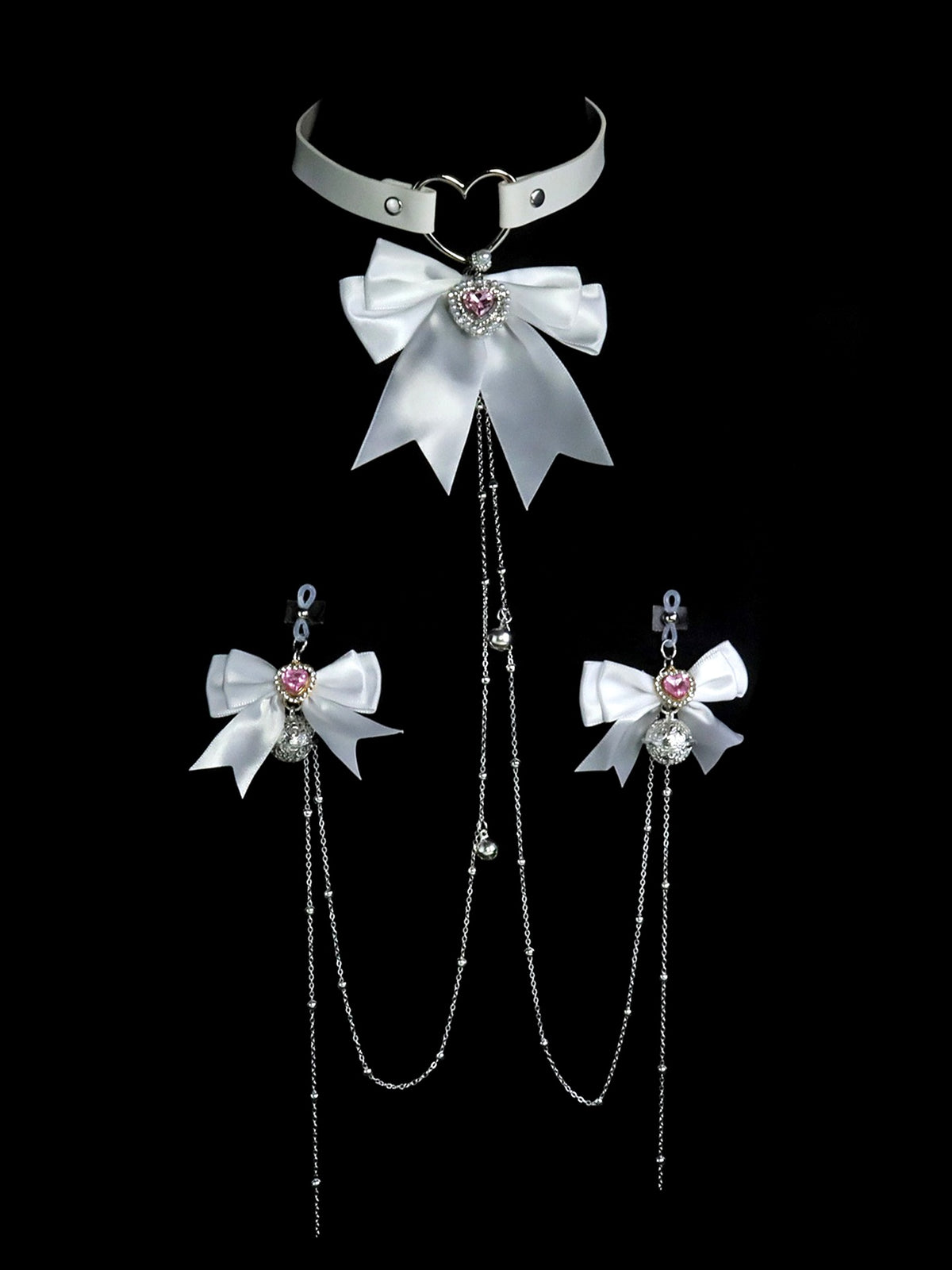Y2K Bow Metal Chain Choker - White Rhinestone y2k jewelry detail shot | Blackyyds