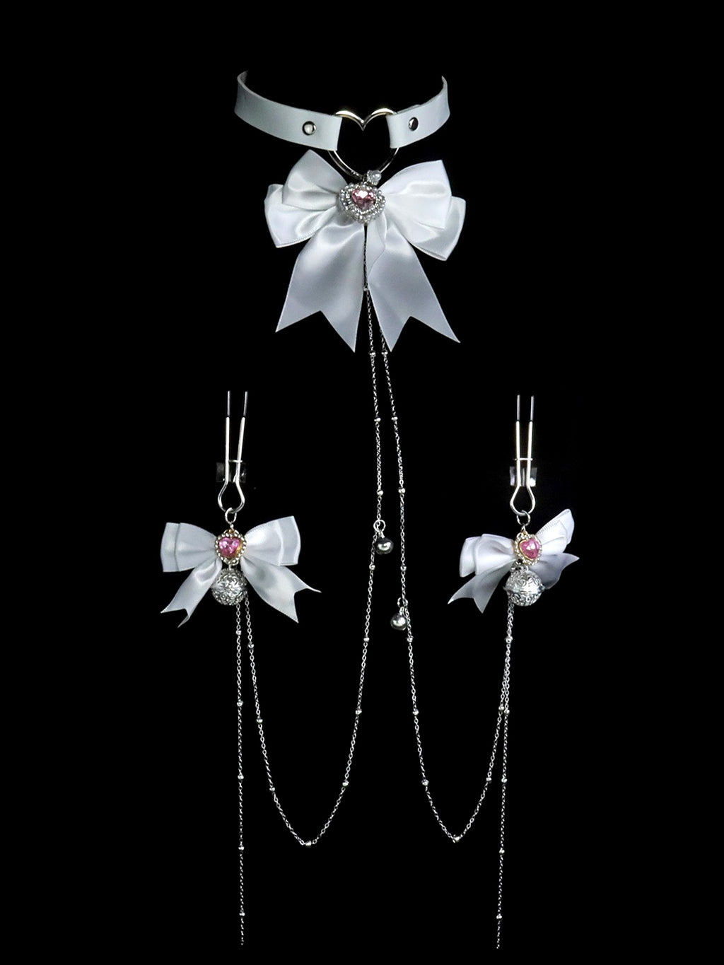 Y2K Bow Metal Chain Choker - White Rhinestone product view 3 | Blackyyds
