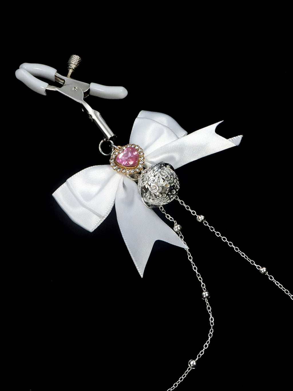 Y2K Bow Metal Chain Choker - White Rhinestone statement choker product view 4 | Blackyyds