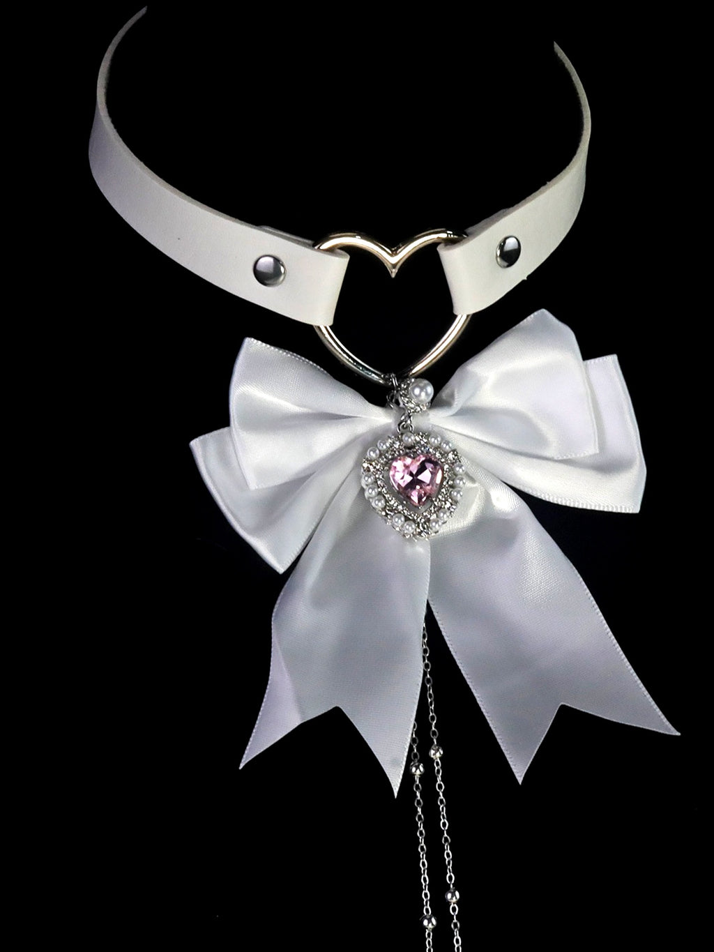 Y2K Bow Metal Chain Choker - White Rhinestone product view 5 | Blackyyds