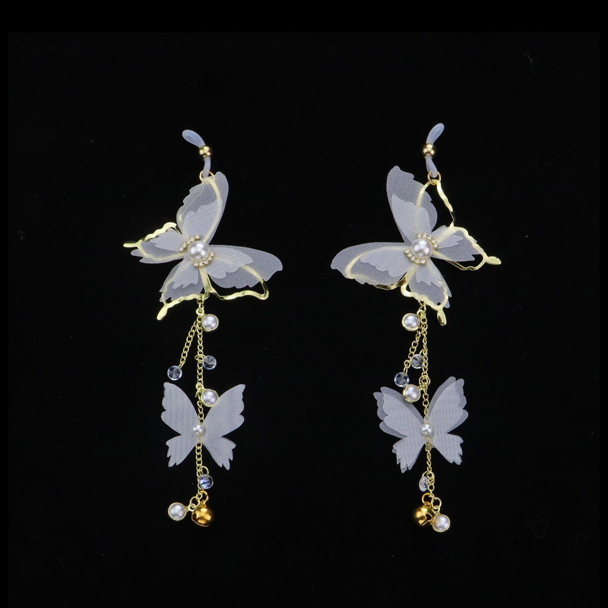 Y2K Butterfly Bell Pendant - White-and-Gold close-up detail | Blackyyds