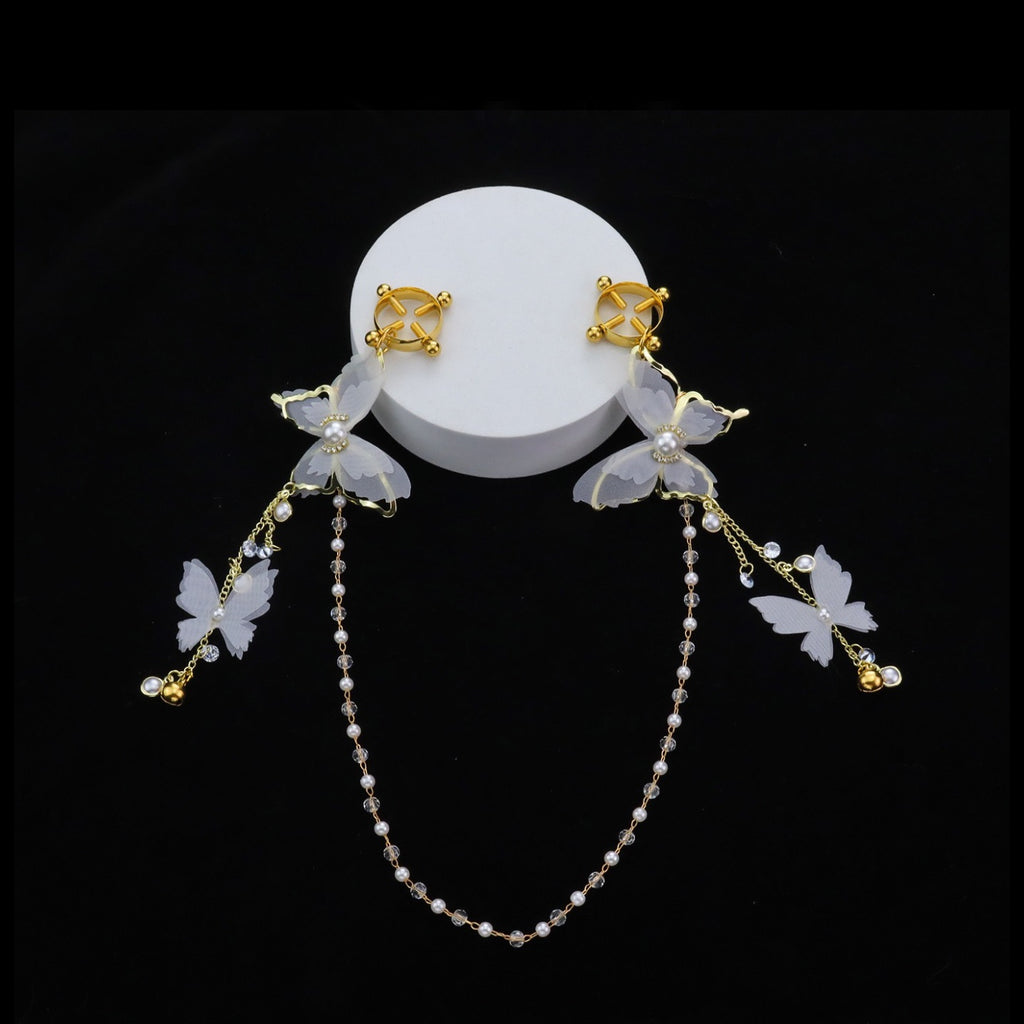 Y2K Butterfly Bell Pendant - White-and-Gold y2k jewelry product view 2 | Blackyyds