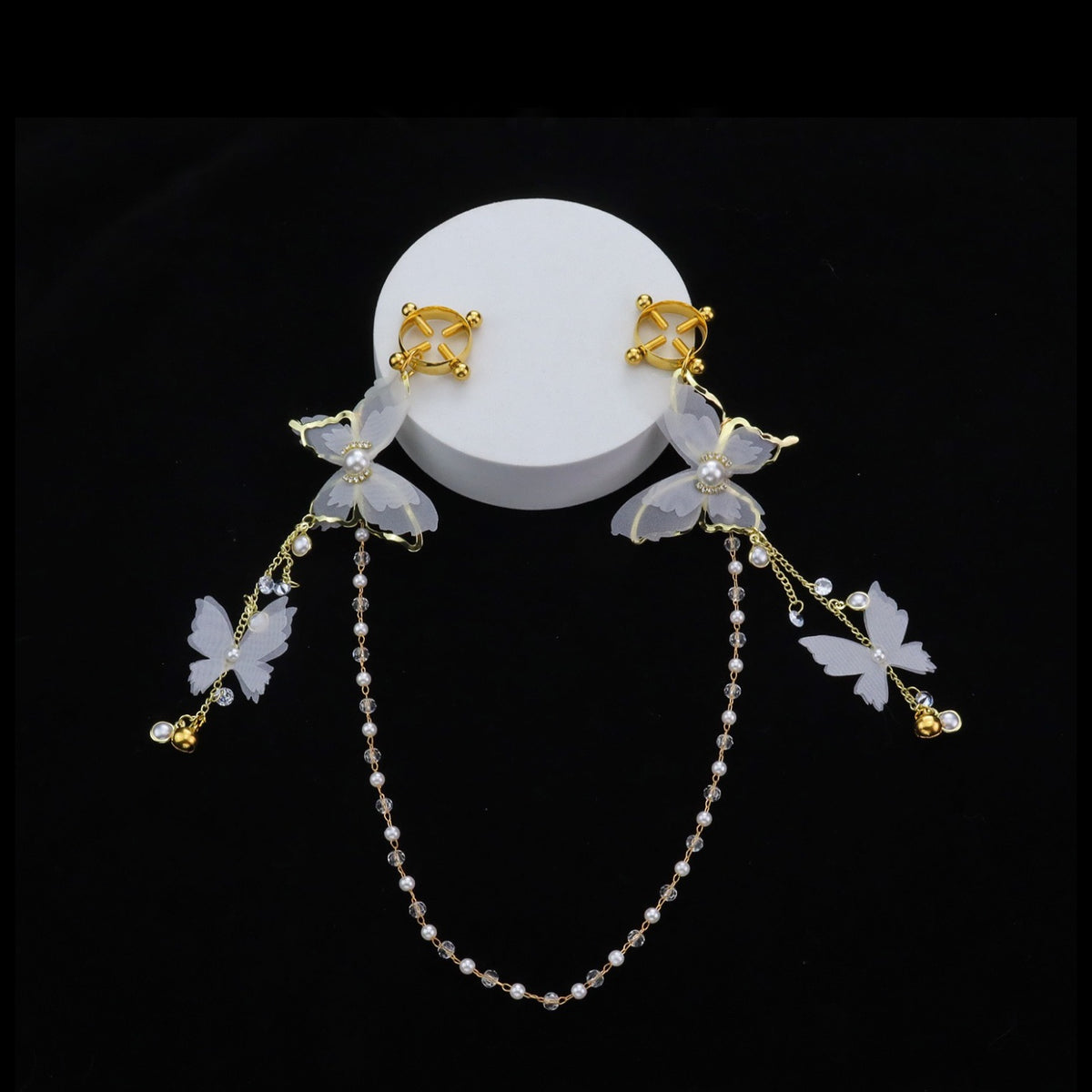 Y2K Butterfly Bell Pendant - White-and-Gold y2k jewelry product view 2 | Blackyyds