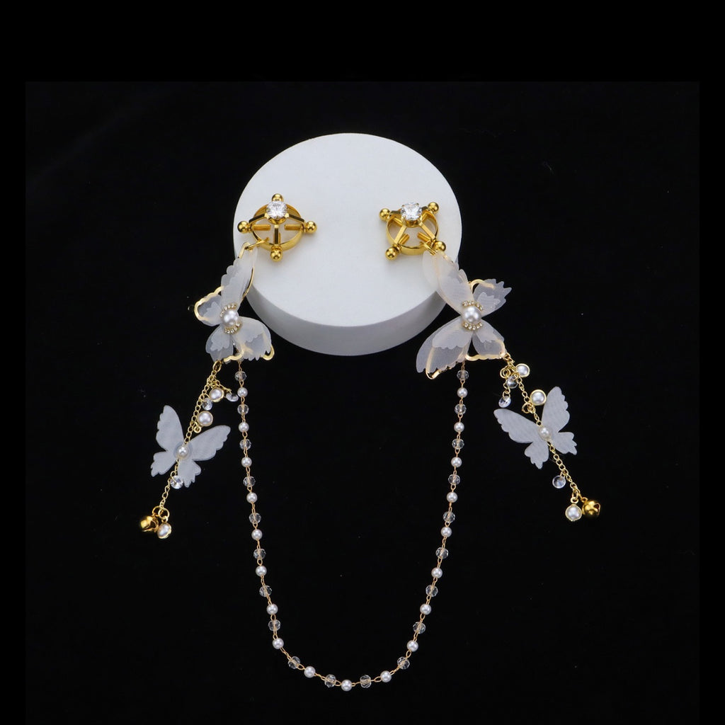 Y2K Butterfly Bell Pendant - White-and-Gold angle view | Blackyyds