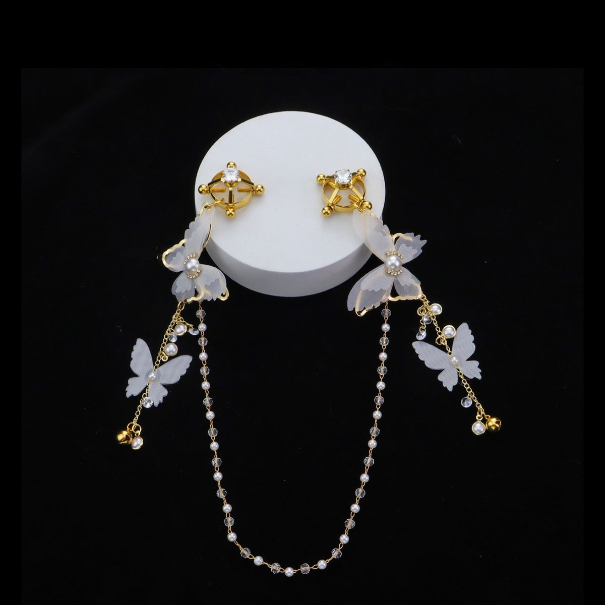 Y2K Butterfly Bell Pendant - White-and-Gold angle view | Blackyyds
