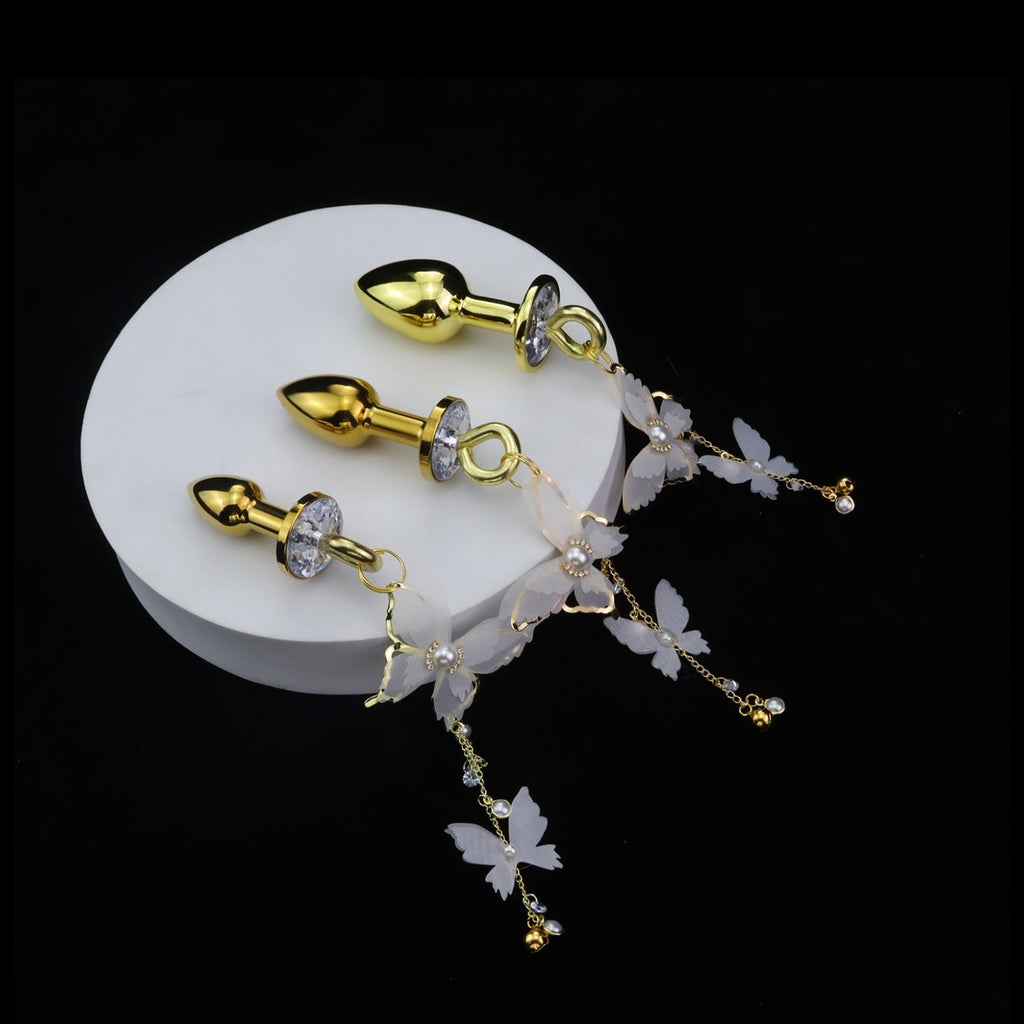 Y2K Butterfly Bell Pendant - White-and-Gold y2k choker product view 4 | Blackyyds