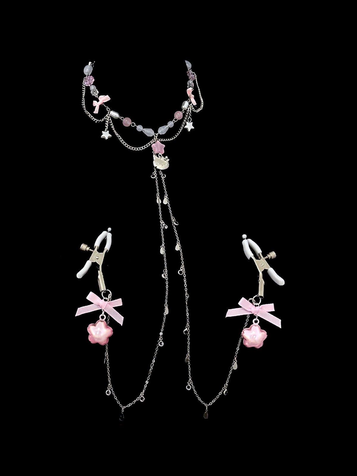 Y2K Cat Choker - Pink with Body Chain | Blackyyds