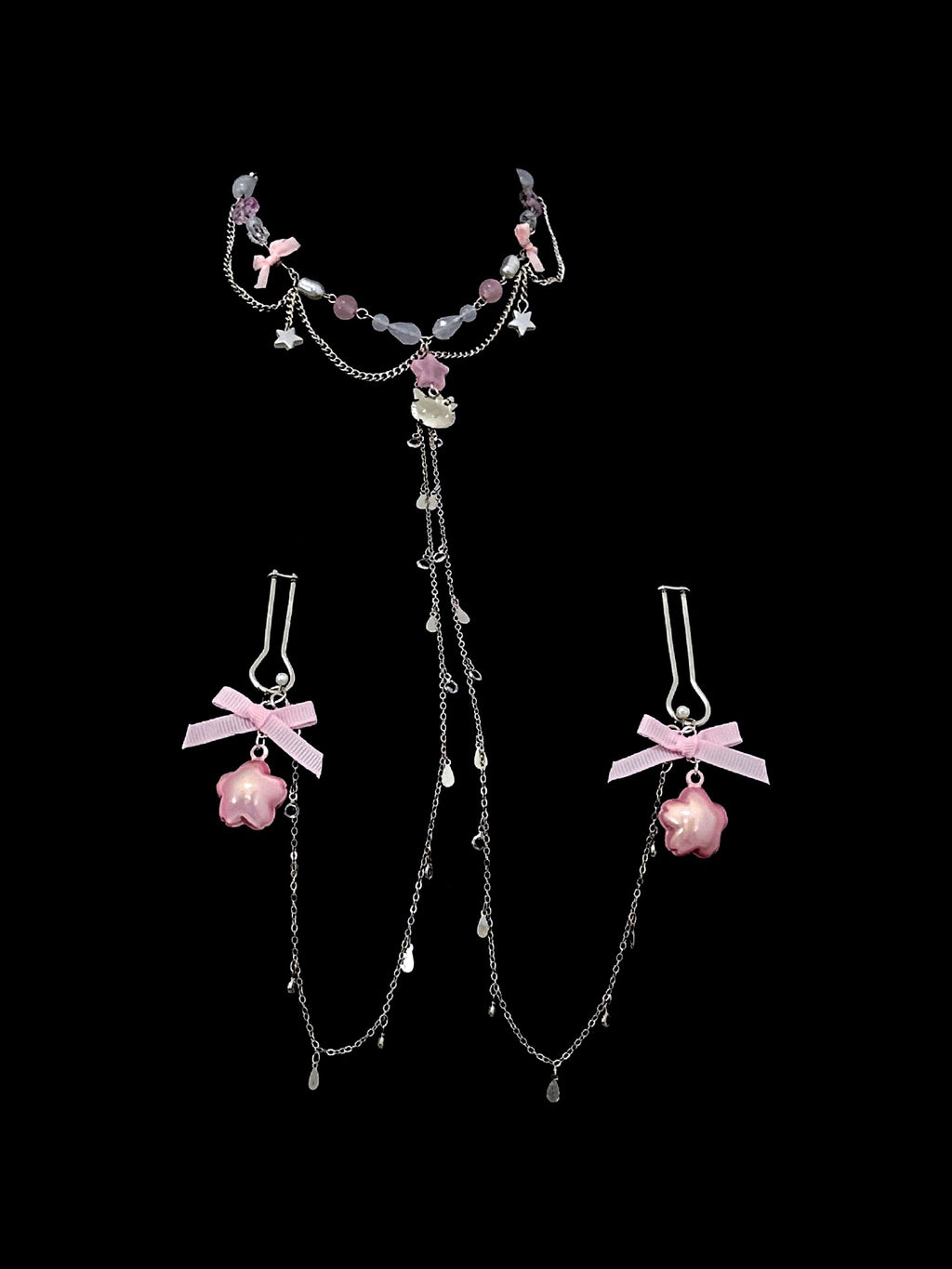 Y2K Cat Choker - Pink with Body Chain product view 2 | Blackyyds