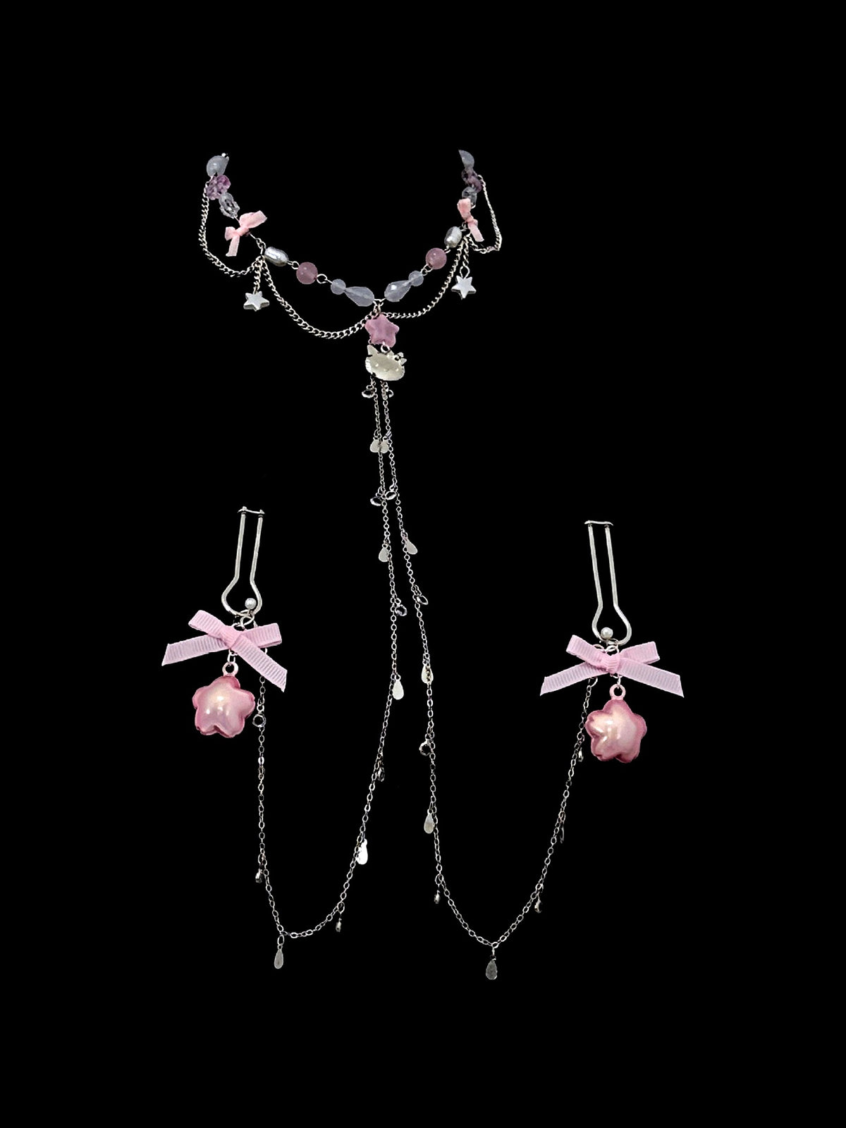 Y2K Cat Choker - Pink with Body Chain product view 2 | Blackyyds