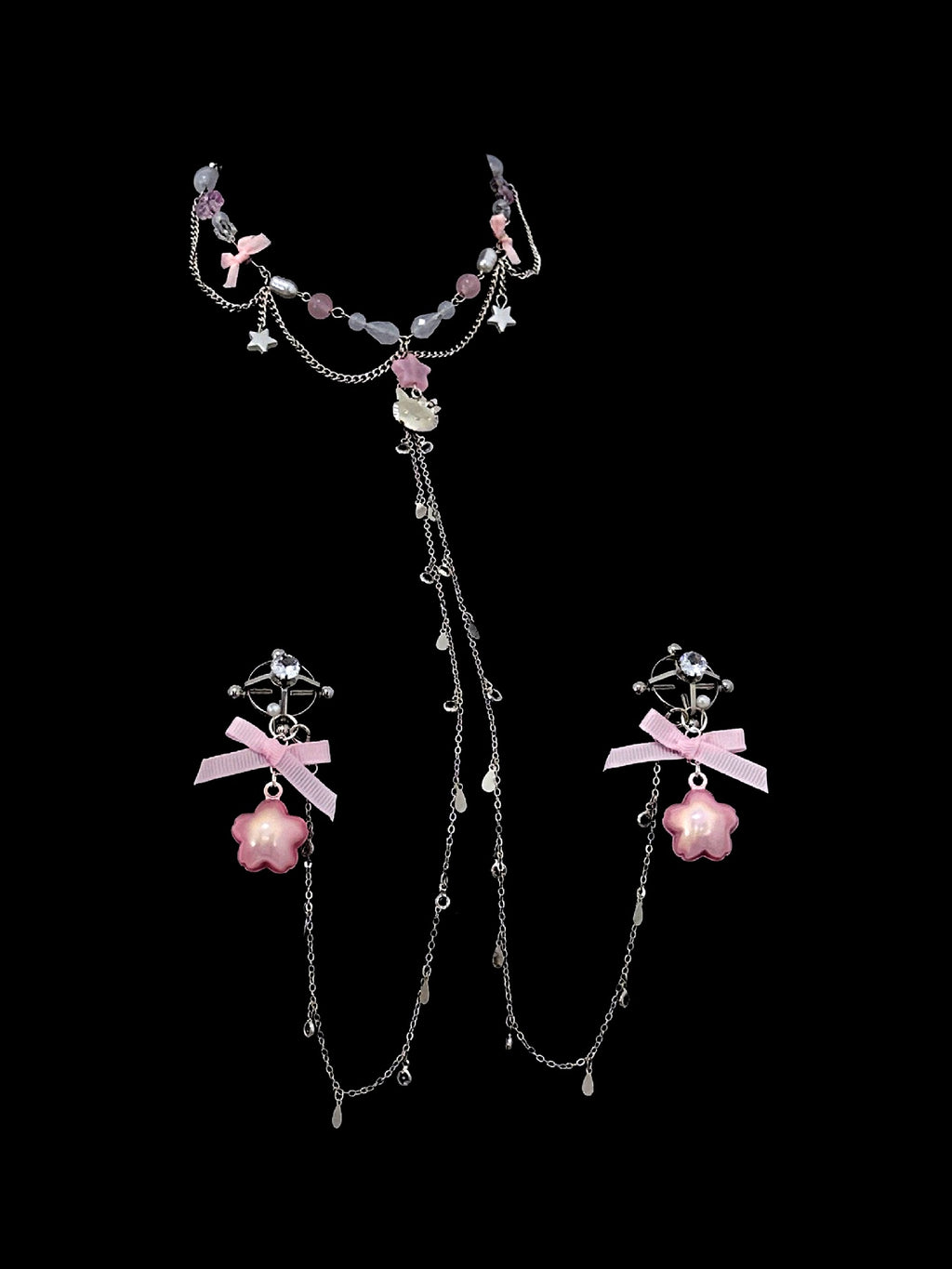 Y2K Cat Choker - Pink with Body Chain angle view | Blackyyds