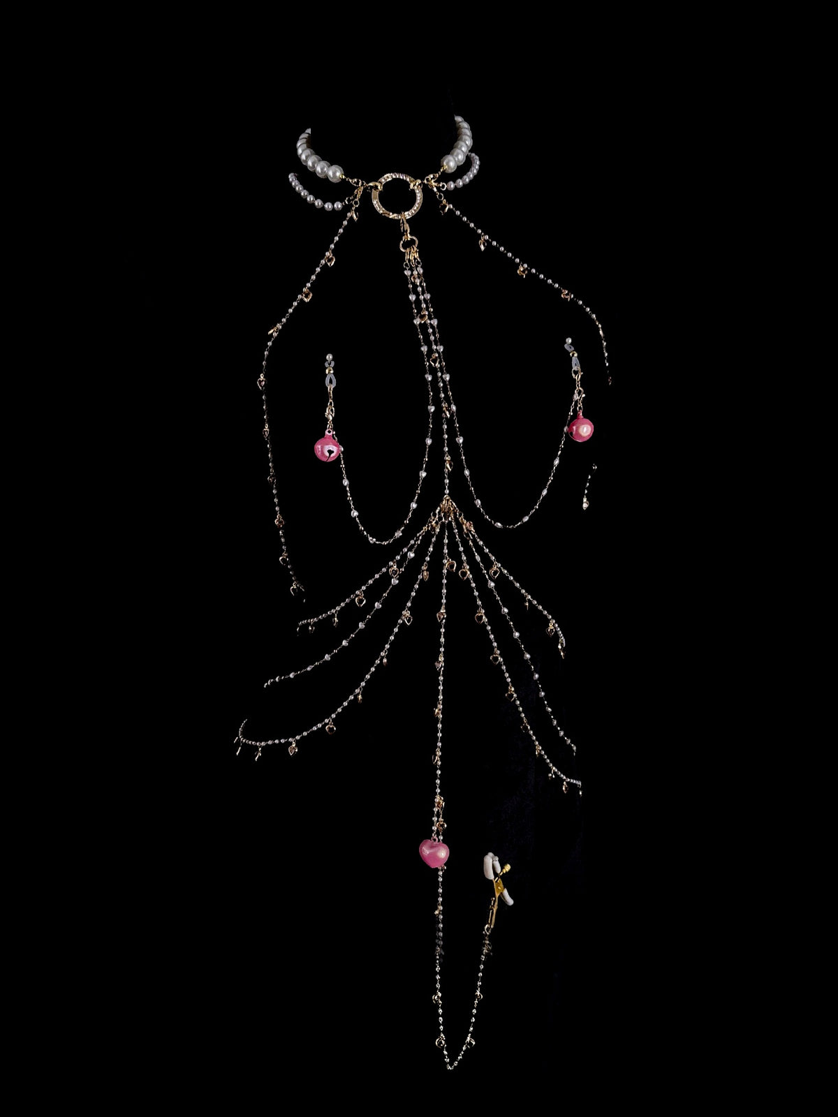 Y2K Heart Bell Choker - with Body Chain product view 2 | Blackyyds