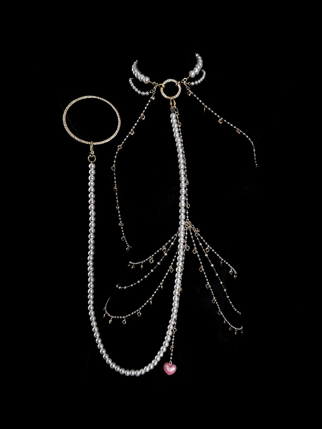 Y2K Heart Bell Choker - with Body Chain angle view | Blackyyds
