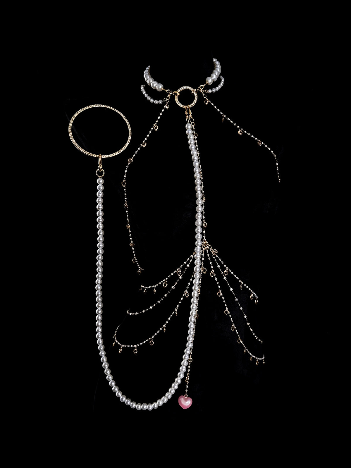 Y2K Heart Bell Choker - with Body Chain angle view | Blackyyds