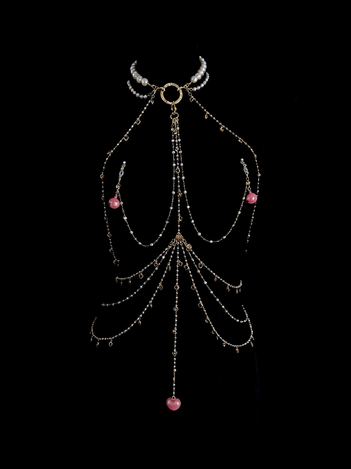 Y2K Heart Bell Choker - with Body Chain product view 3 | Blackyyds