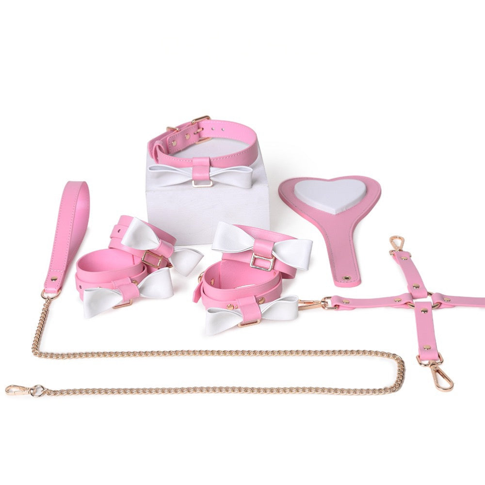 Y2K Heart Bow Choker Bracelet Set - Pink | Blackyyds