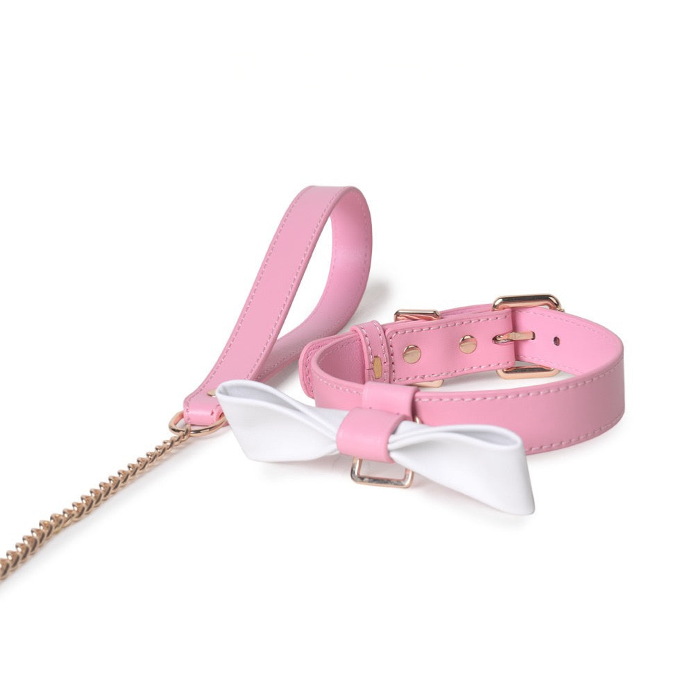Y2K Heart Bow Choker Bracelet Set - Pink close-up detail | Blackyyds