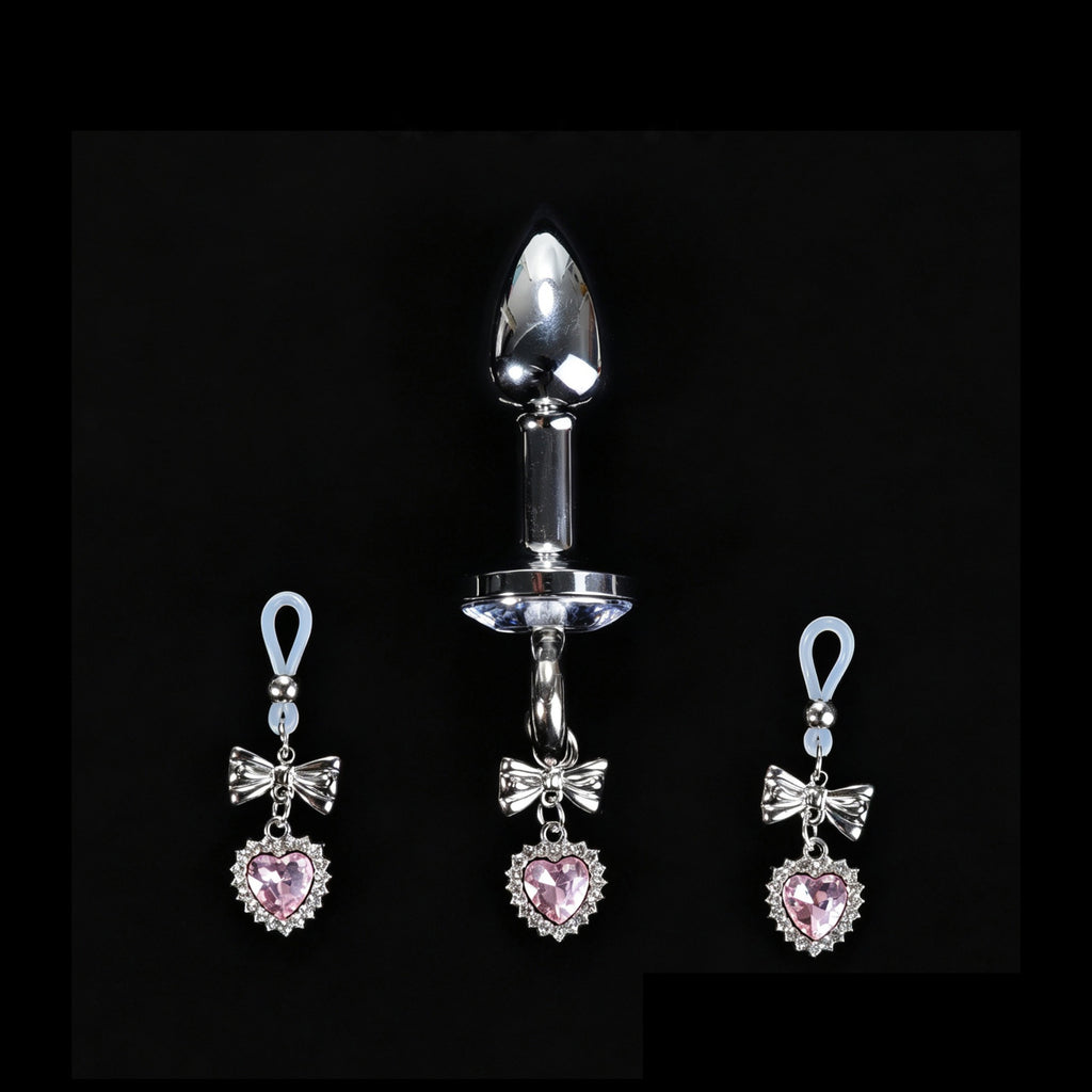 Y2K Heart Choker - Pink Rhinestone with Body Chain waist chain product view 4 | Blackyyds