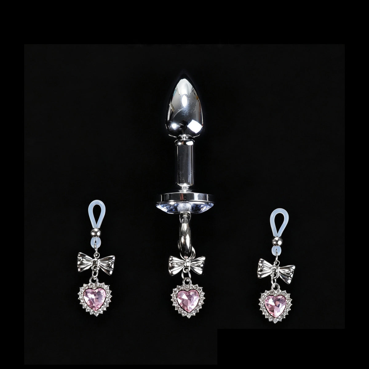 Y2K Heart Choker - Pink Rhinestone with Body Chain waist chain product view 4 | Blackyyds