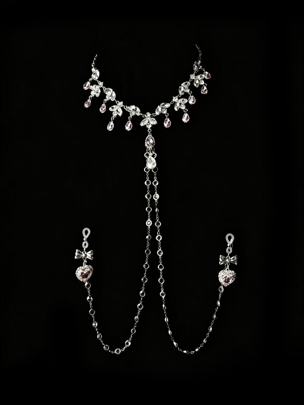 Y2K Heart Choker - Pink Rhinestone Clip Attachment angle view | Blackyyds