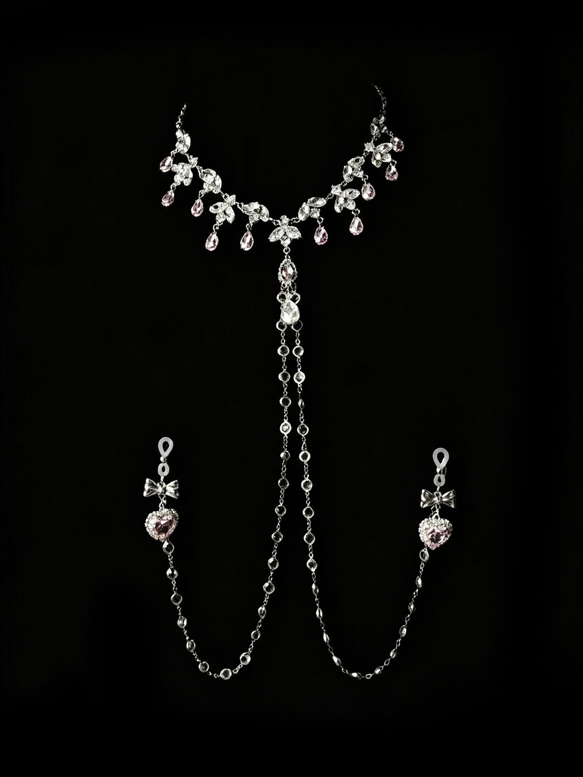 Y2K Heart Choker - Pink Rhinestone Clip Attachment angle view | Blackyyds