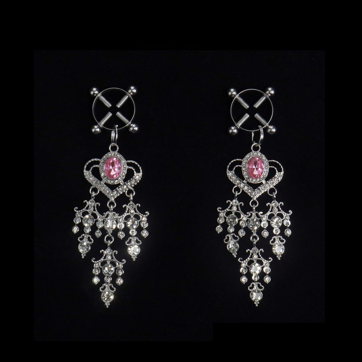 Y2K Heart Pink Crystal Pendant - Clip Attachment close-up detail | Blackyyds